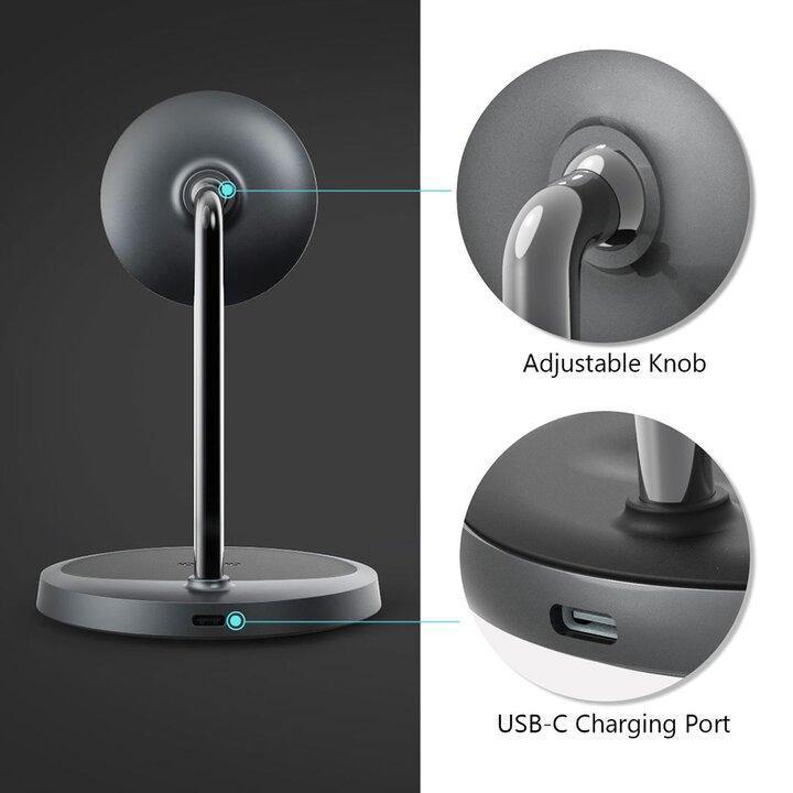 MAGFIT Magsafe Wireless Charging Stand for iPhone 11/12/13 & AirPods with 20W USB-A+C Adapter - Magfit